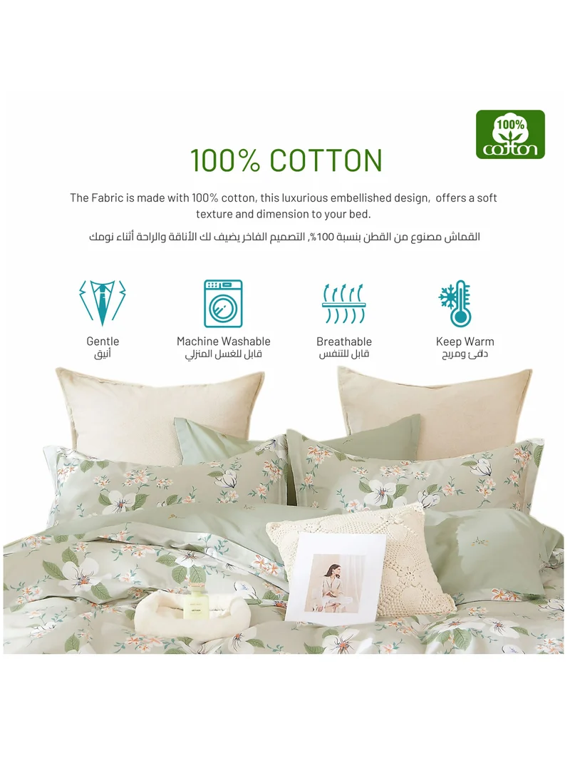 Donetella Cotton Comforter Set 5-Pcs Single Size Reversible Printed Comforter Set With Super Soft Down Alternative Filling,Pastel Gray