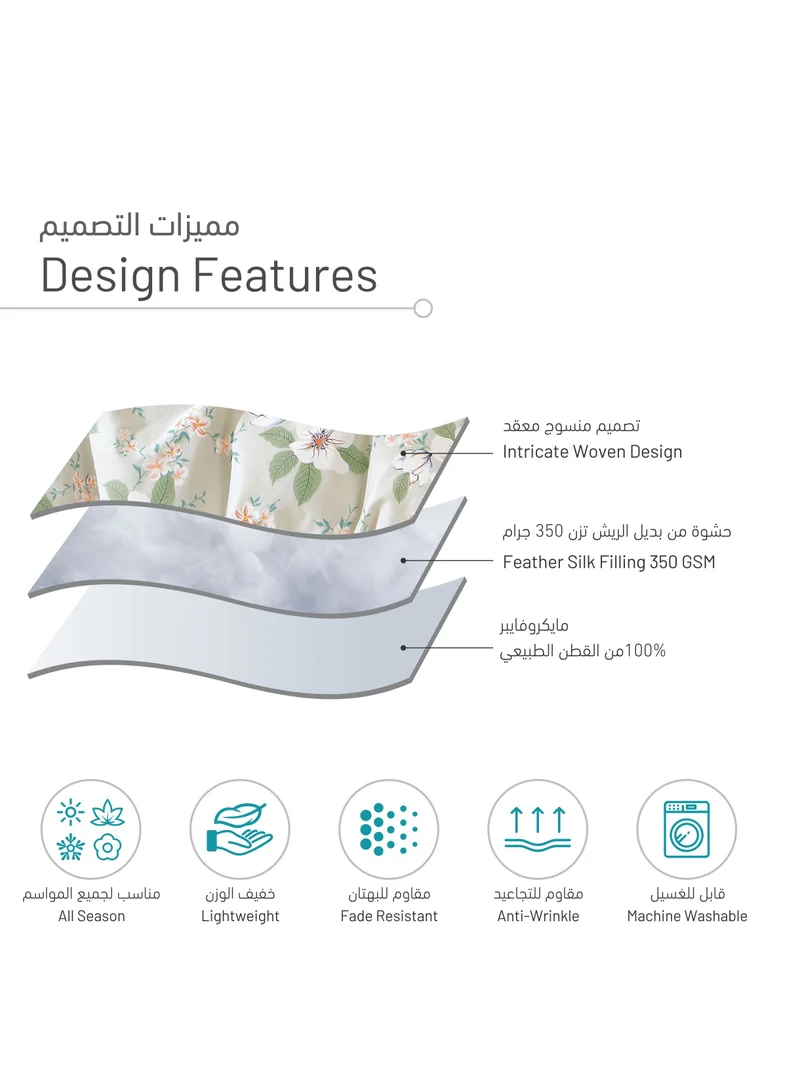 Donetella Cotton Comforter Set 5-Pcs Single Size Reversible Printed Comforter Set With Super Soft Down Alternative Filling,Pastel Gray