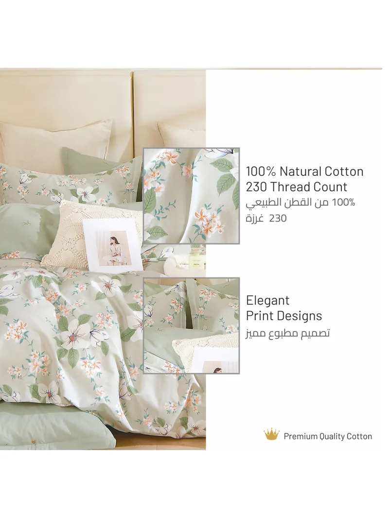 Donetella Cotton Comforter Set 5-Pcs Single Size Reversible Printed Comforter Set With Super Soft Down Alternative Filling,Pastel Gray