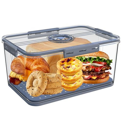 Honbuty Bread Box Bread Boxes with Lid for Kitchen Counter, Airtight Loaf Bread Storage Container,Large Time Recording Bread Keeper for Homemade Bread, Toast, Bagel, Donut and Cookies (Grey) - Image 1