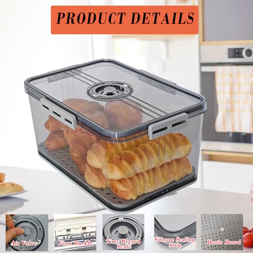 Honbuty Bread Box Bread Boxes with Lid for Kitchen Counter, Airtight Loaf Bread Storage Container,Large Time Recording Bread Keeper for Homemade Bread, Toast, Bagel, Donut and Cookies (Grey) - Image 4