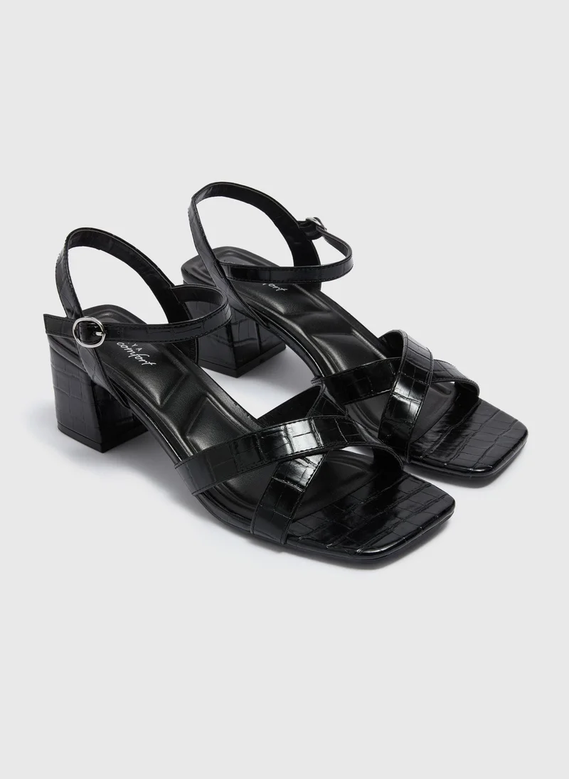 Matalan Black Croc Finish Block Heels