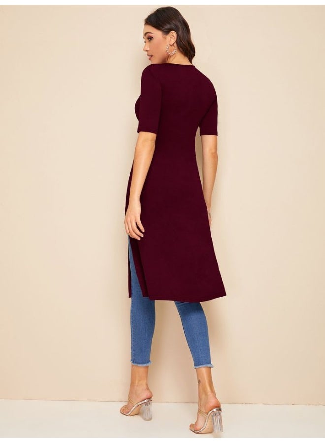 FIVESTYLE Maroons Knitted Cotton Kurti for Women - Image 2