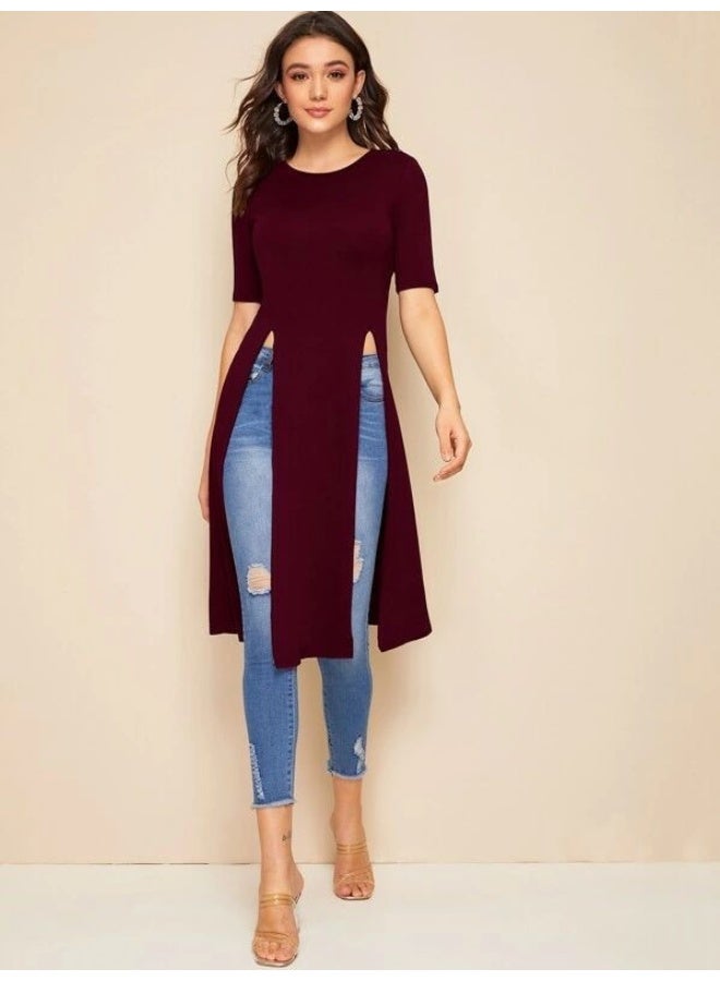 FIVESTYLE Maroons Knitted Cotton Kurti for Women - Image 1