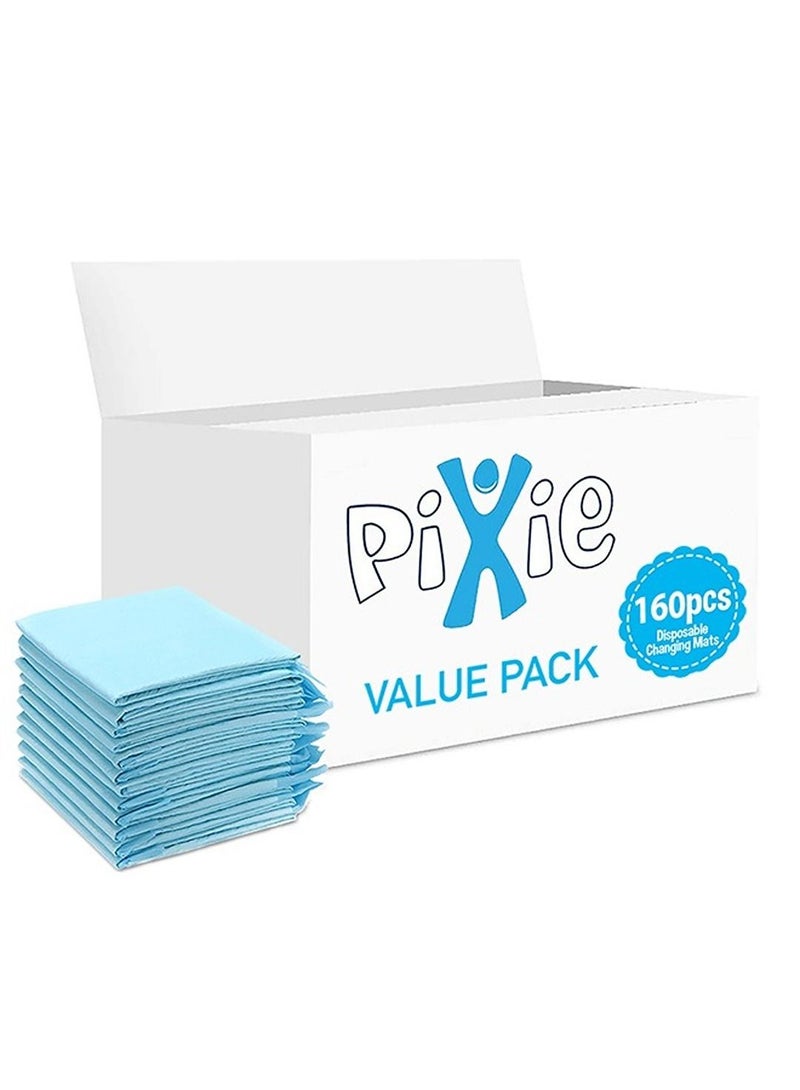 Pixie Disposable Changing Mats, 160 Counts, Soft Waterproof Mat, Portable Leak Proof Changing Mat, New Mom Leak-Proof Under pad, Mattress Table Protector Pad - Image 1
