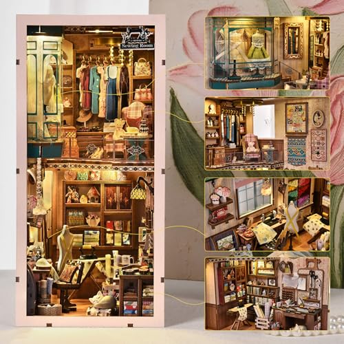 fifijoy Book Nook Kit DIY Miniature House Dollhouse Kit for Adults and Teens Booknook Tiny House Bookshelf Decor 3D Wooden Puzzle Gifts for Family Friends Sewing Room - Image 5