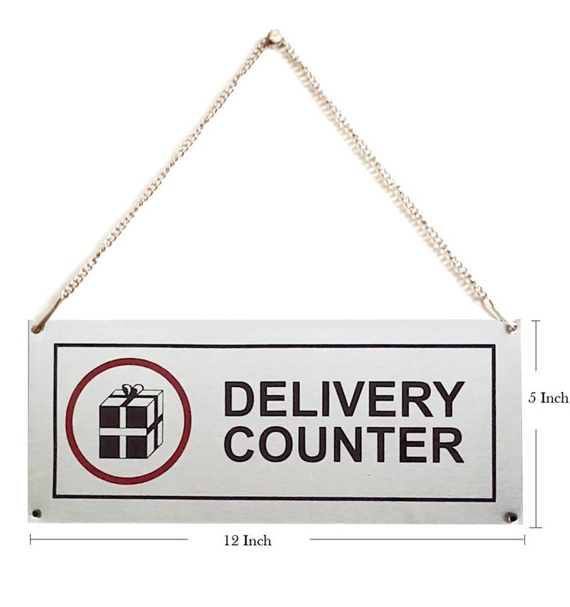 THW® Stainless Steel Hanging & Self Adhesive DELIVERY COUNTER Signage Board (5"x12") - Image 1