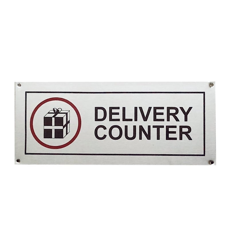 THW® Stainless Steel Hanging & Self Adhesive DELIVERY COUNTER Signage Board (5"x12") - Image 2