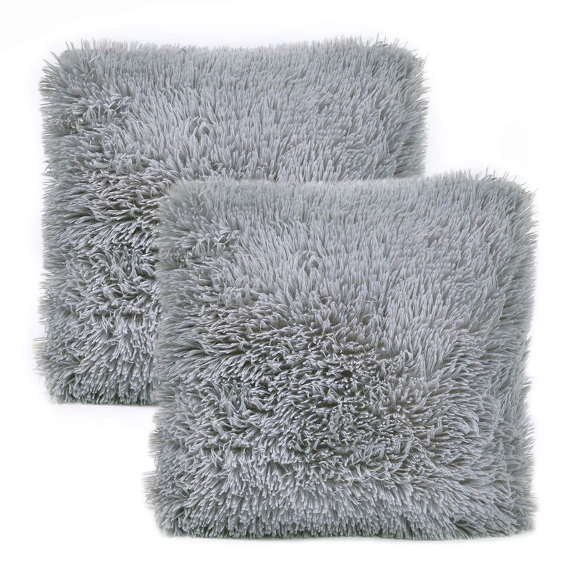 YOUR SMILE Pack of 2, Decorative Plush Luxury Series Merino Faux Fur Throw Pillow Case Cushion Cover 18" x 18"(Gray) - Image 1