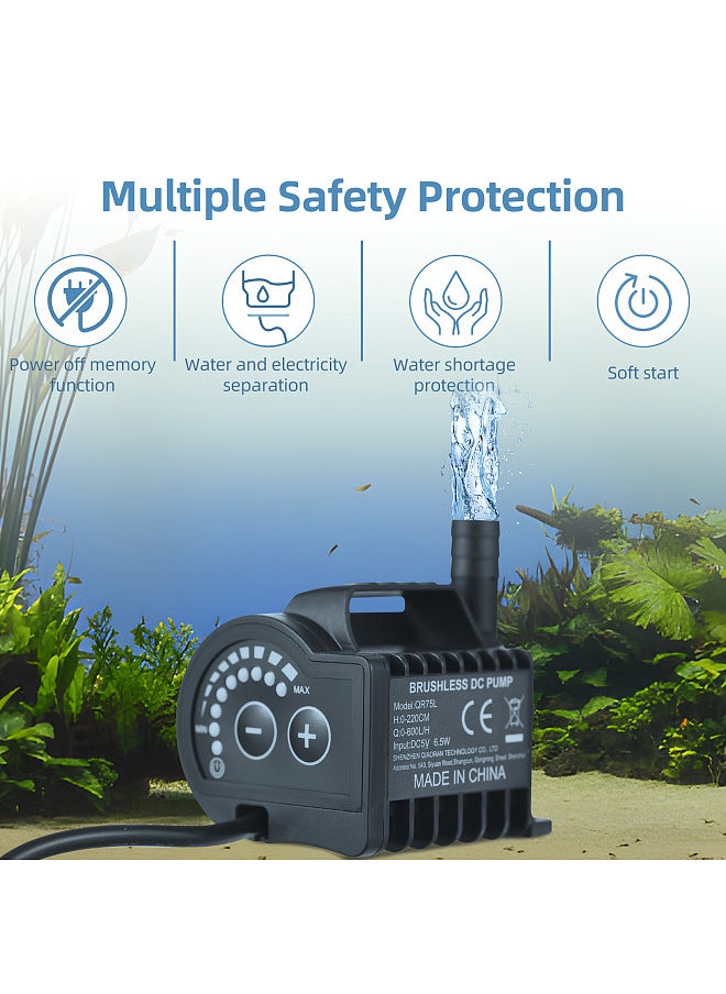 Generic - Submersible 5V Water Pump 8 Levels Adjustable 0-600L/H Small Fountain Pump with 0-7.2ft Lift, 6.5ft USB Charging and Suction Cup Base, Portable Mini Pump for Fish Tank, Pond, Aquarium, Pet Drinking - Image 1