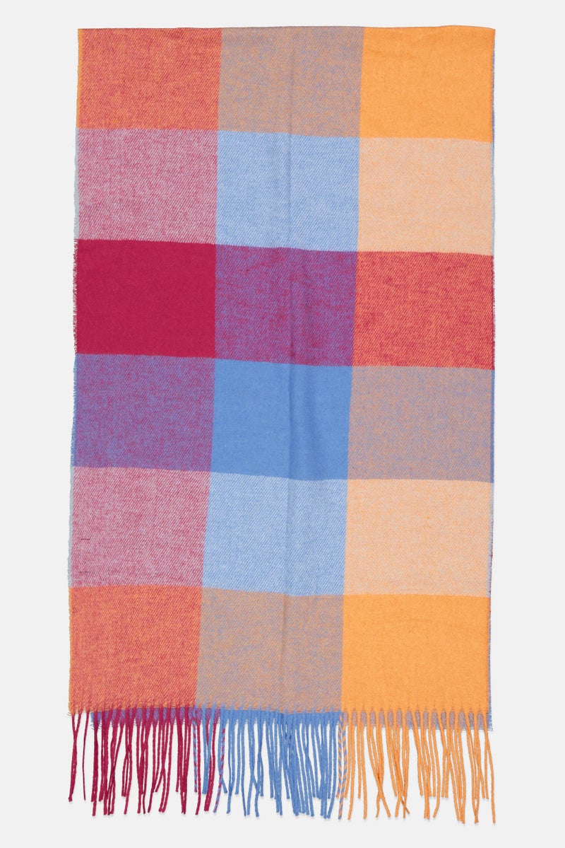 Fire & Glory Women Plaid Scarf 32 H x 164 L cm, Orange/Red  - Image 2