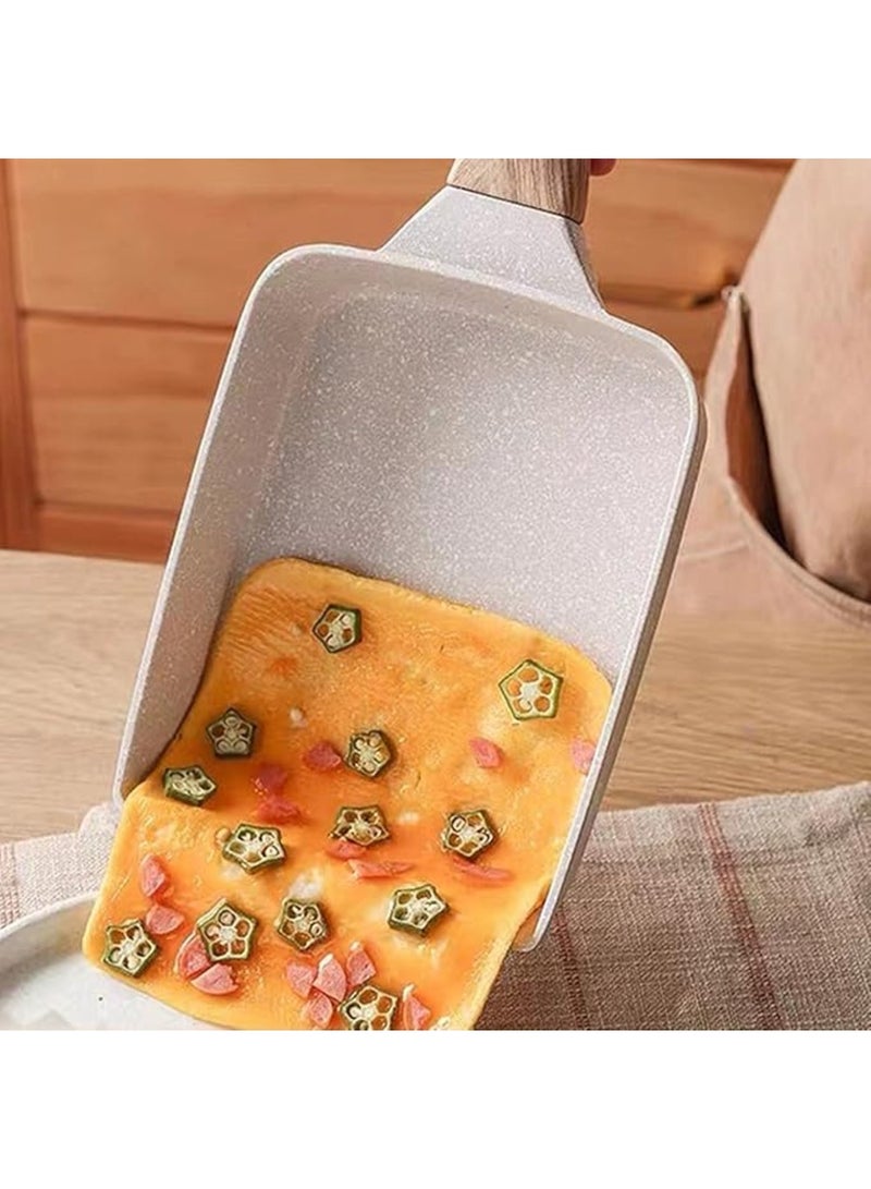 يلا جوي مقلاة تاماغوياكي، مقلاة أومليت يابانية غير لاصقة بمقبض خشبي مقلاة بيض مستطيلة الشكل، آمنة للغسل في غسالة الأطباق، بيضاء. - Image 3