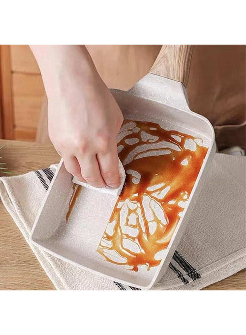 يلا جوي مقلاة تاماغوياكي، مقلاة أومليت يابانية غير لاصقة بمقبض خشبي مقلاة بيض مستطيلة الشكل، آمنة للغسل في غسالة الأطباق، بيضاء. - Image 5