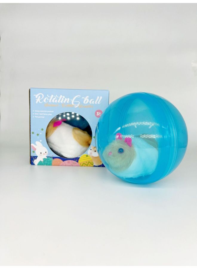 Adorable Cat And Dog Rolling Ball Children's Toys Simulation Plush Pet Electric Hamster Ball-Color:English Box-Brown White Mouse (Blue Transparent Ball)  - Image 1