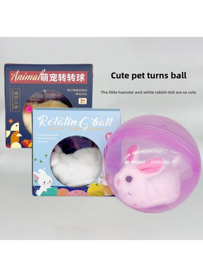 Adorable Cat And Dog Rolling Ball Children's Toys Simulation Plush Pet Electric Hamster Ball-Color:English Box-Brown White Mouse (Blue Transparent Ball)  - Image 2