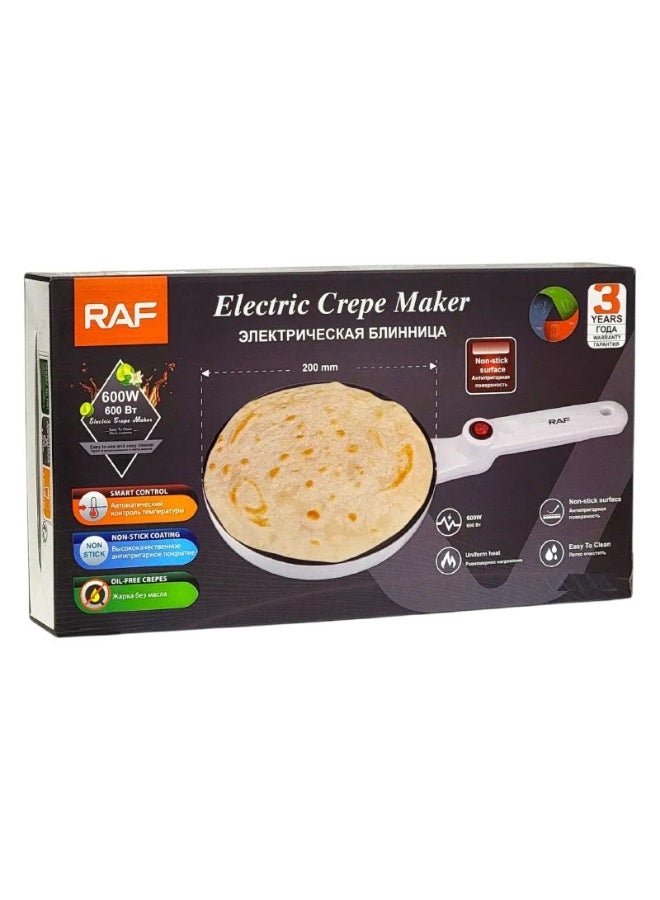 RAF 600W Electric Crepe Maker with Non-Stick Surface by RAF, 20cm Diameter Plate, Smart Heat Control, Uniform Cooking, Easy Clean Design for Crepes, Dosas and Pancakes - Image 1
