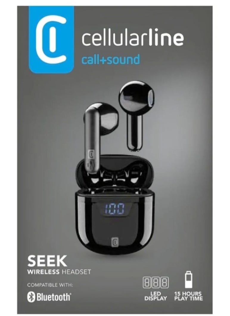 Cellularline - The Cellularline SEEK Wireless Headset Delivers a Superior Sound Experience with a sleek, Ergonomic Design. Its Bluetooth Compatibility Ensures Seamless Connectivity With Various Devices ( BLACK ) - Image 1