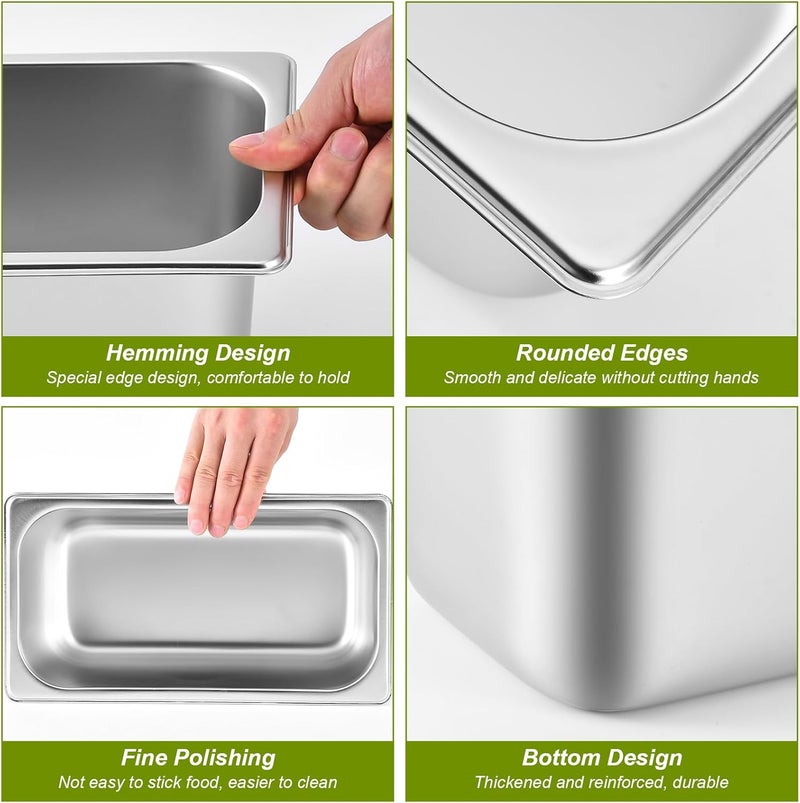 UPTRUST 1/4 8 Pack Stainless Steam Hotel Pans with Lids, 6" Deep 1.2 mm Thick Stainless Steel Jam Steam Pan, Catering Storage Metal Food Pan for Restaurant, Hotel, Party - Image 5