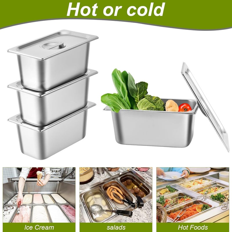 UPTRUST 1/4 8 Pack Stainless Steam Hotel Pans with Lids, 6" Deep 1.2 mm Thick Stainless Steel Jam Steam Pan, Catering Storage Metal Food Pan for Restaurant, Hotel, Party - Image 3