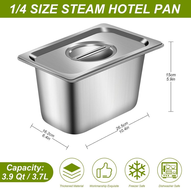 UPTRUST 1/4 8 Pack Stainless Steam Hotel Pans with Lids, 6" Deep 1.2 mm Thick Stainless Steel Jam Steam Pan, Catering Storage Metal Food Pan for Restaurant, Hotel, Party - Image 2