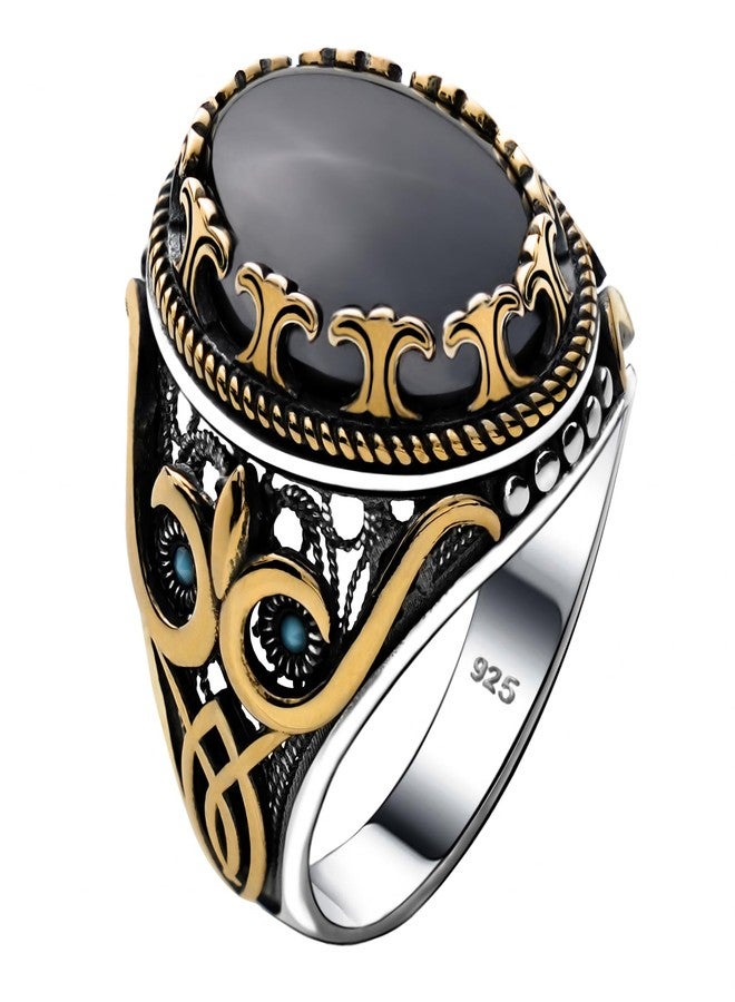 Alpha Rock Genuine Solid 925 Sterling Silver Accented with Bronze and Stone, Authentic Vintage Turkish Ottoman Style Ring for Men, Sterling Silver, simulated hematite - Image 1