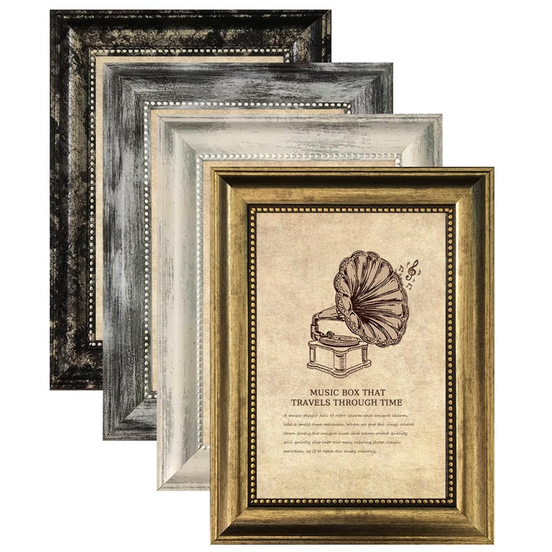 TKYGU 4x6 Picture Frames Set of 4- Rustic Retro Photo Frame with Real Glass Wall Mount and Tabletop Display Family Friends Wedding Gift - Image 1