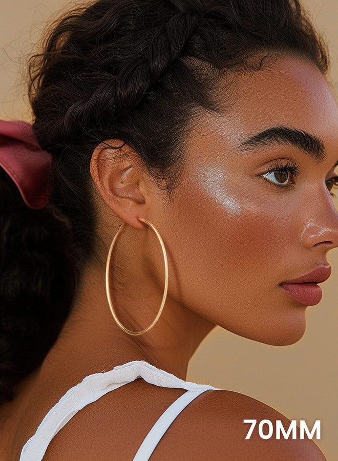 KeyStyle Gold Hoop Earrings for Women, Stainless Steel Hoops Earring Lightweight Loops, 2 mm Thick Hypoallergenic Circle Endless Thin Hoop (30 mm,50 mm,70 mm,100 mm), 70mm, Metal, No Gemstone - Image 2