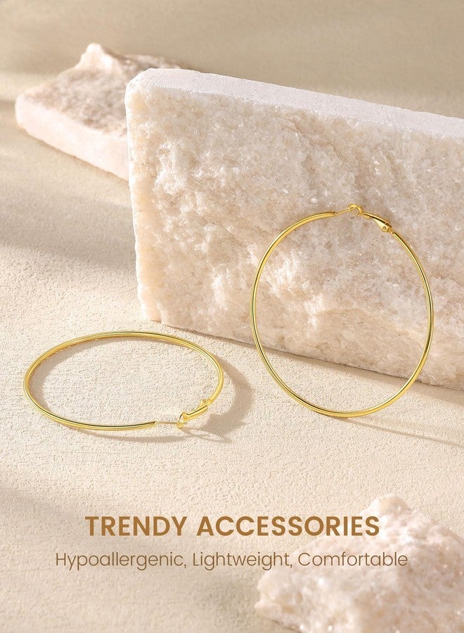 KeyStyle Gold Hoop Earrings for Women, Stainless Steel Hoops Earring Lightweight Loops, 2 mm Thick Hypoallergenic Circle Endless Thin Hoop (30 mm,50 mm,70 mm,100 mm), 70mm, Metal, No Gemstone - Image 4