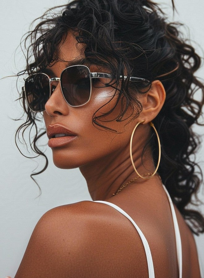 KeyStyle Gold Hoop Earrings for Women, Stainless Steel Hoops Earring Lightweight Loops, 2 mm Thick Hypoallergenic Circle Endless Thin Hoop (30 mm,50 mm,70 mm,100 mm), 70mm, Metal, No Gemstone - Image 3