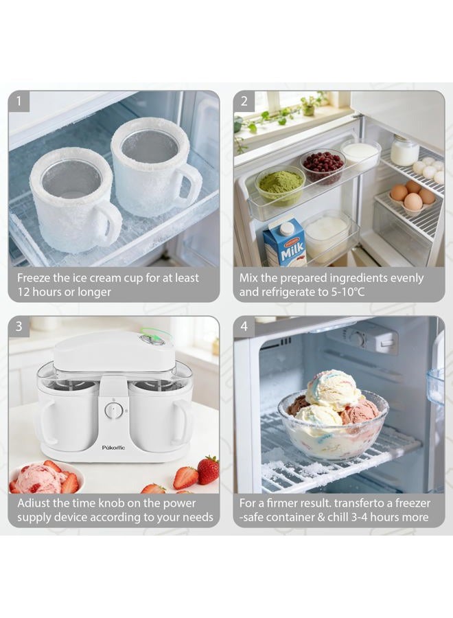 Pukomc Ice Cream Maker Machine for Home Use, with Two Ice Cream Bowls,Simple Operation and Easy to Clean,White - Image 3