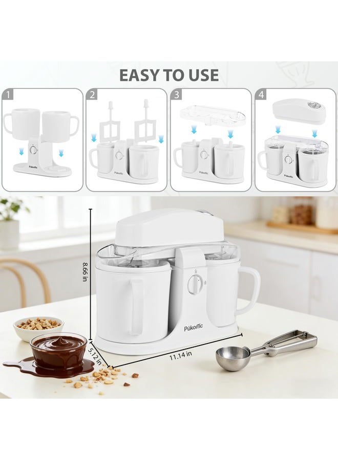 Pukomc Ice Cream Maker Machine for Home Use, with Two Ice Cream Bowls,Simple Operation and Easy to Clean,White - Image 4