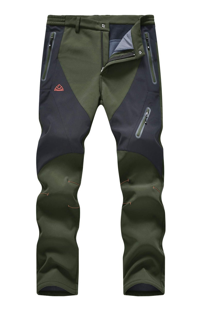Ysento Men'S Fleece Lined Ski Snow Pants Winter Waterproof Softshell Insulated Hiking Cargo Pants Green Size 32 - Image 1