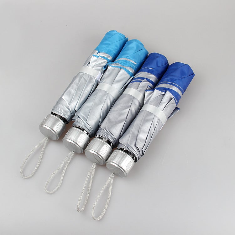 Creative three fold down silver umbrella portable sunshade UV sun umbrella can be printed logo [Color mixed hair]] 