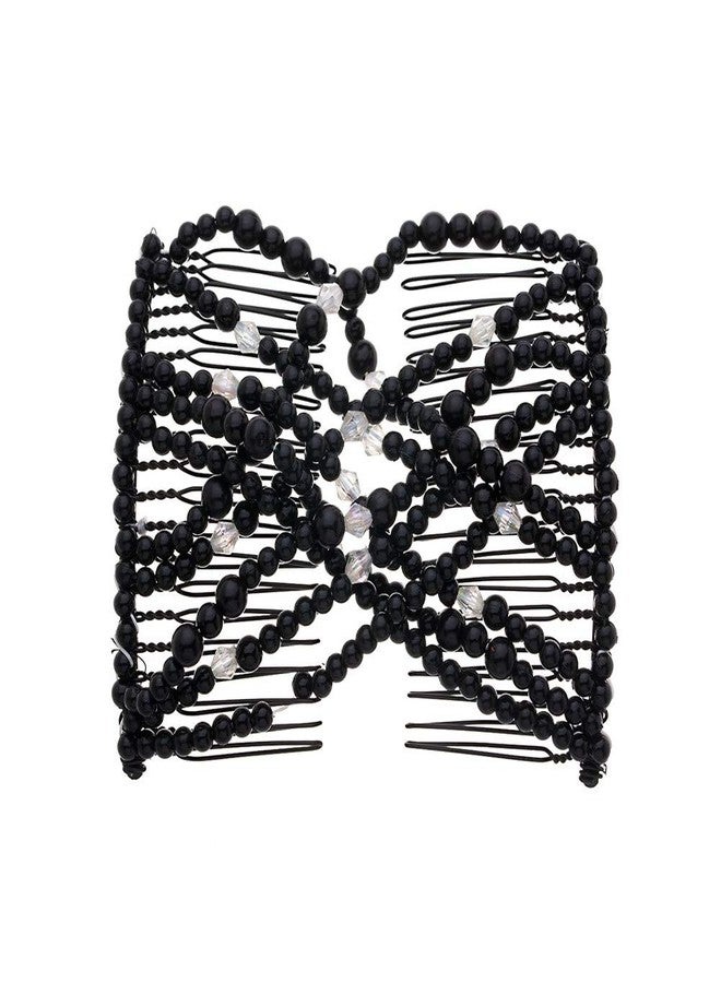 LOVEF 4Pcs Double Magic Slide Metal Comb Clip Hairpins Vintage Pearl Bead Stretchy Hair Combs for Women Ladies Hair Accessories Gift (Coffee) - Image 5
