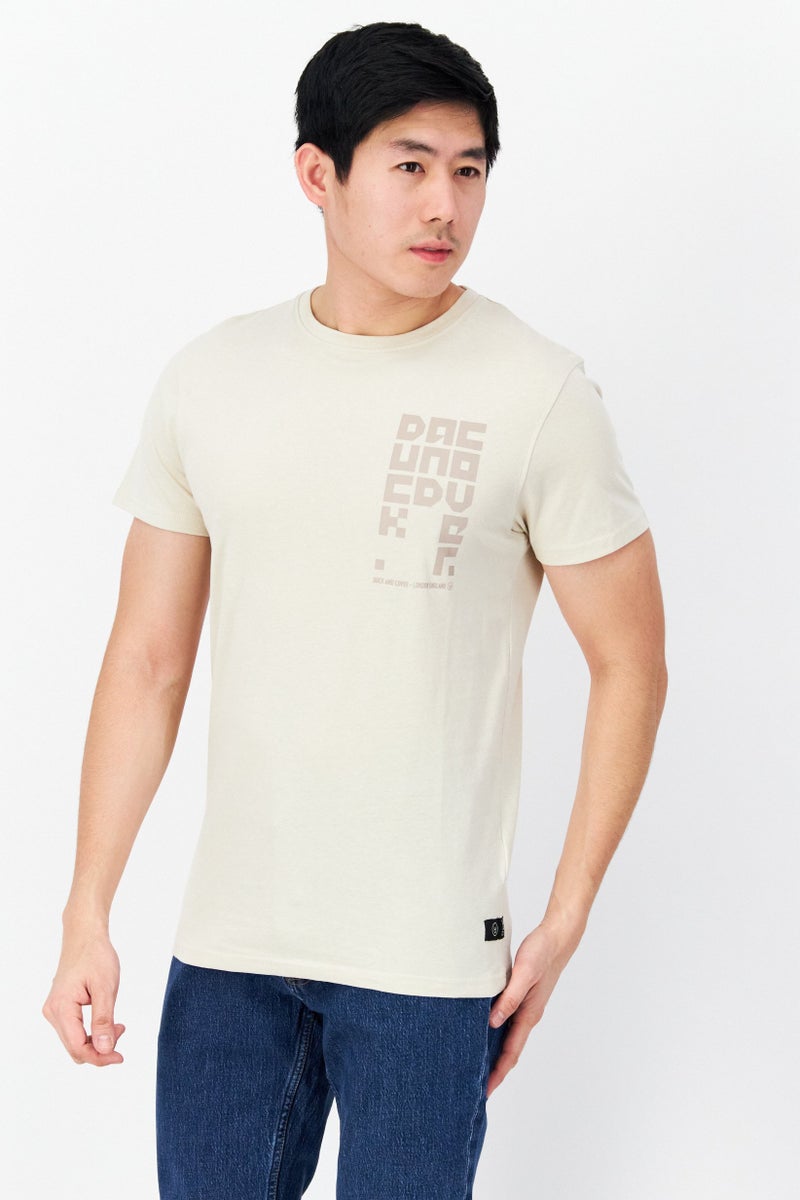 DUCK AND COVER Men Crew Neck Short Sleeve Brand Logo T-Shirts, Beige - Image 1