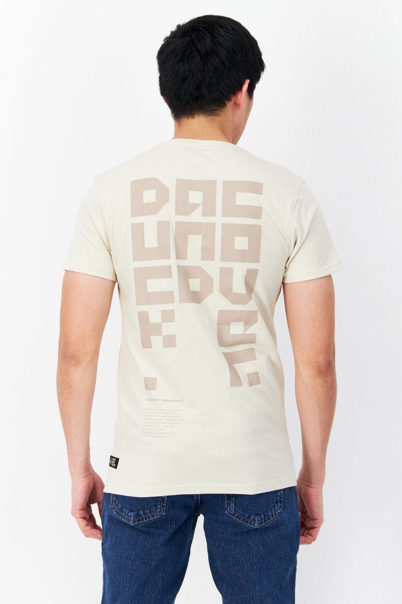 DUCK AND COVER Men Crew Neck Short Sleeve Brand Logo T-Shirts, Beige - Image 3