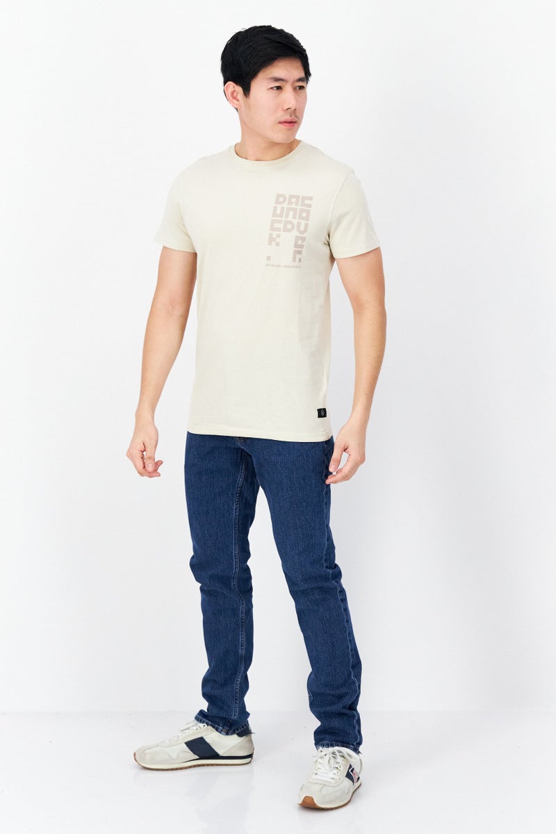 DUCK AND COVER Men Crew Neck Short Sleeve Brand Logo T-Shirts, Beige - Image 4