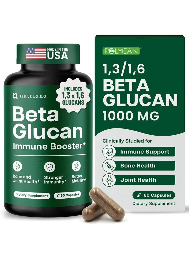 Nutriana Beta Glucan Supplements 1000mg - 1,3/1,6D Beta Glucan Capsules for Immune Support - Natural Beta Glucans Fiber Supplement - 60 Veggie Capsules - Image 1