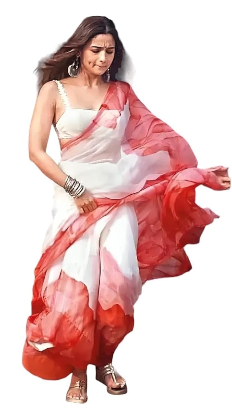 BE4MECOM Alia Bhatt Wear Rocky Rani Movie Celebrity Inspired Manish Malhotra Party Wear Wedding Saree WhiteRed