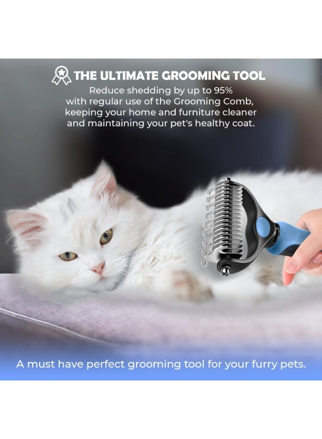 مشط احترافي للعناية بالشعر مع أسنان من الفولاذ المقاوم للصدأ مزدوجة الجوانب عريضة للغاية - أداة شديدة التحمل لإزالة الشعر المتساقط والتشابك للكلاب والقطط - Image 5