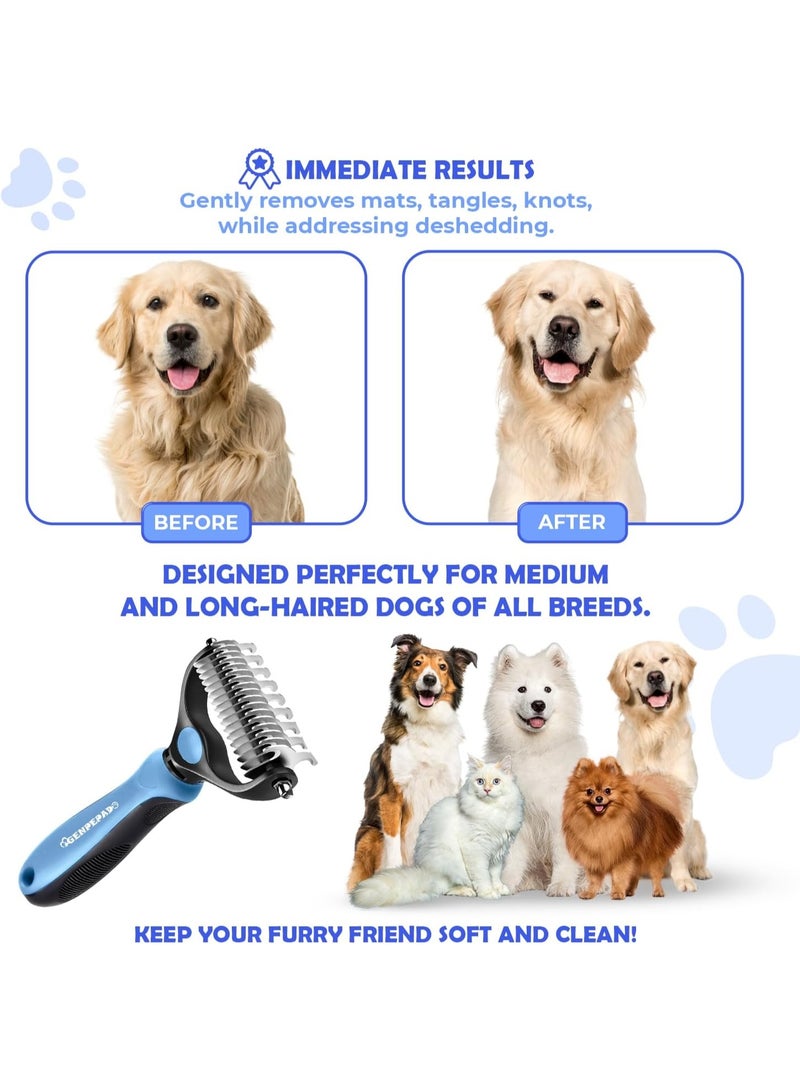 مشط احترافي للعناية بالشعر مع أسنان من الفولاذ المقاوم للصدأ مزدوجة الجوانب عريضة للغاية - أداة شديدة التحمل لإزالة الشعر المتساقط والتشابك للكلاب والقطط - Image 4