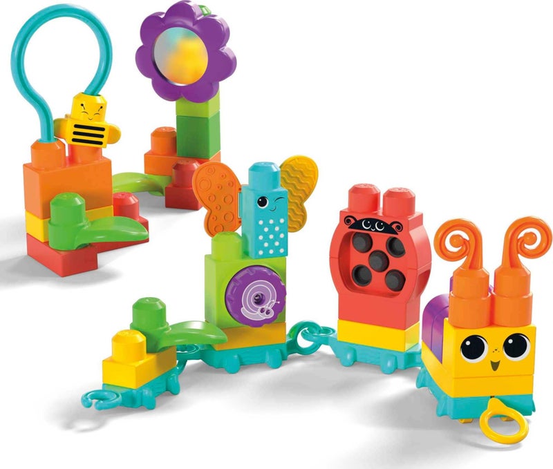 Mega Brands مجموعة ألعاب بناء MEGA BLOKS من فيشر-برايس للأطفال، قطار اليرقة المتحرك مع 24 قطعة، للأعمار من 1 سنة فما فوق - Image 5