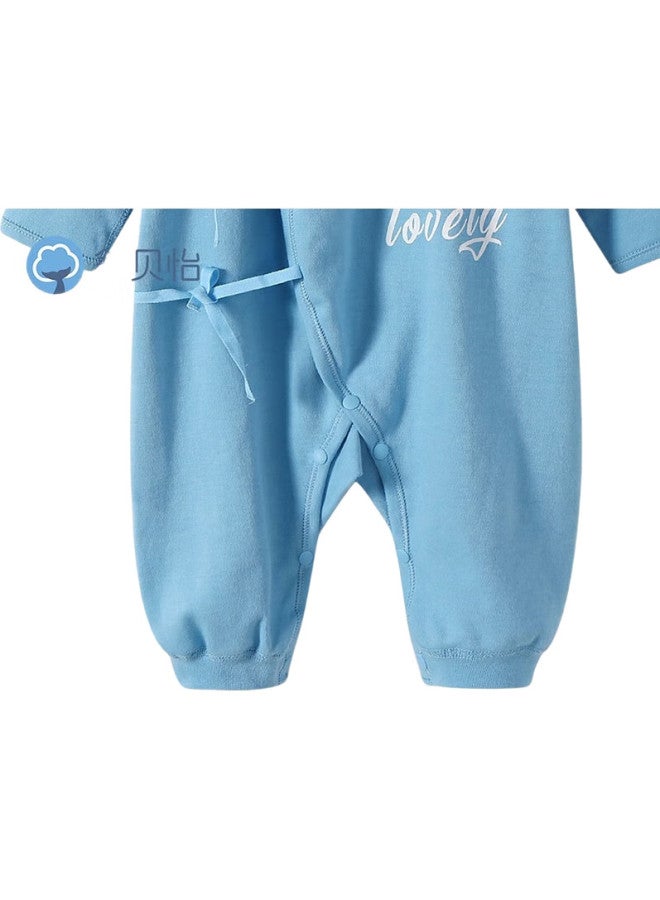 Shu Beiyi Shubeyi 2-Piece Baby Clothes, Newborn Onesie Spring Style, For Boys And Girls, Full Moon Baby, Pure Cotton Butterfly Suit, Blue, 66Cm - Image 2