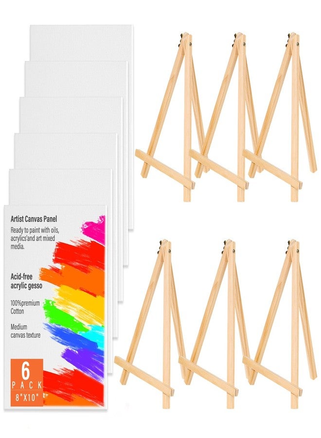 cridoz Canvas Boards with Easel for Painting 6 Pack 8 x 10 Inch Painting Canvas Panels with Pine Easels, Blank Canvas Beginner Kit for Acrylic Oil Watercolor Crafts Sip and Paint Art Party - Image 1