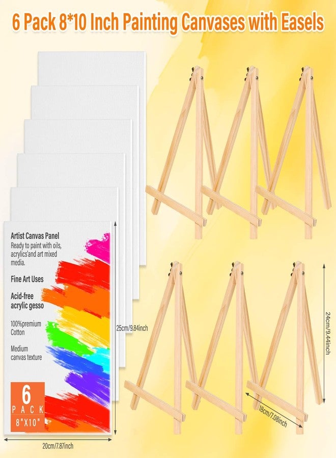 cridoz Canvas Boards with Easel for Painting 6 Pack 8 x 10 Inch Painting Canvas Panels with Pine Easels, Blank Canvas Beginner Kit for Acrylic Oil Watercolor Crafts Sip and Paint Art Party - Image 3