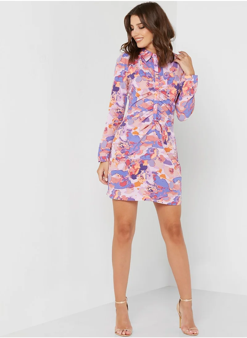 Chi-Chi London Floral Printed Polo Neck Dress