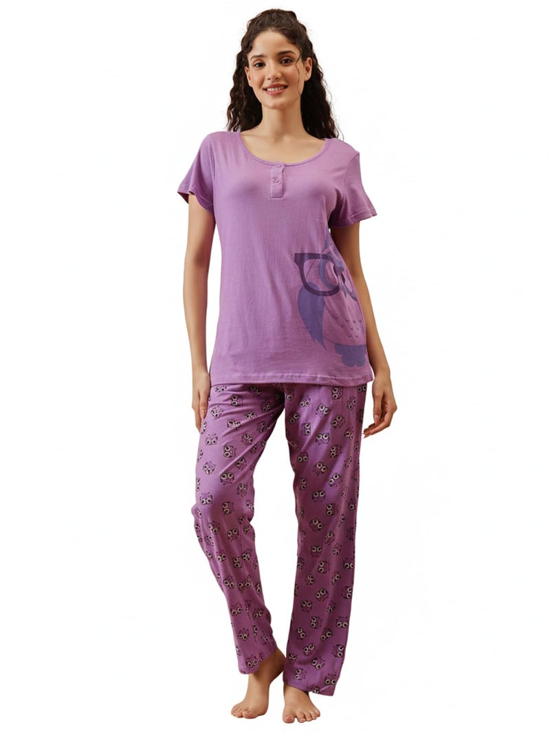 Clovia Women's Top & Pyjama Set Pajama (LS0522P12XL_Purple_XL) - Image 1