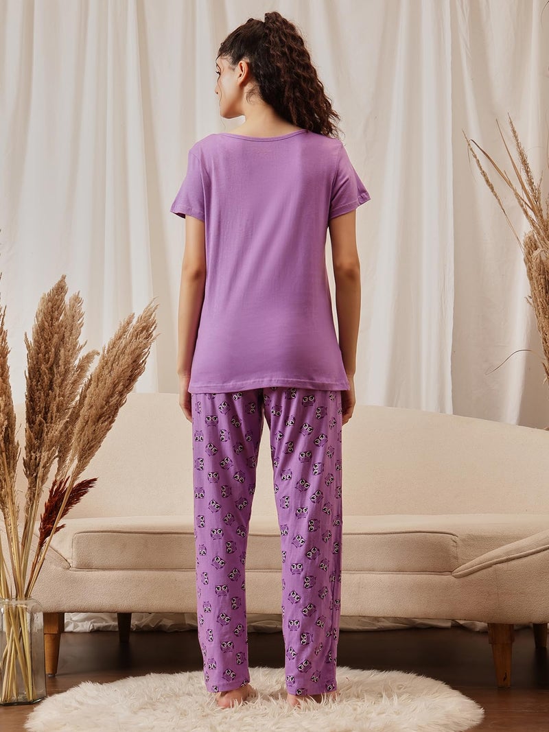 Clovia Women's Top & Pyjama Set Pajama (LS0522P12XL_Purple_XL) - Image 2