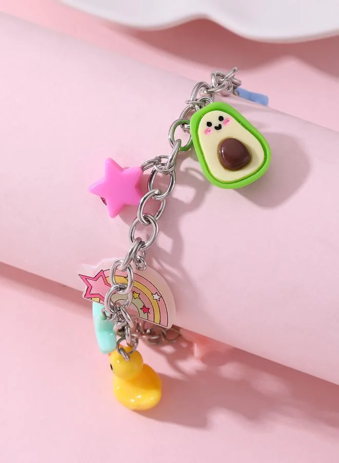 Take Two Girls Multi-Color Link Bracelet with Multi-Charms