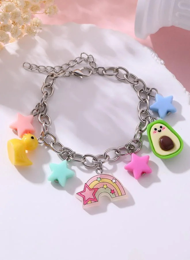 Take Two Girls Multi-Color Link Bracelet with Multi-Charms